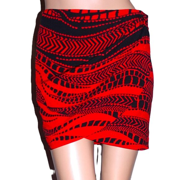 Bebe Black Red Wrap Skirt 00 - Picture 1 of 7